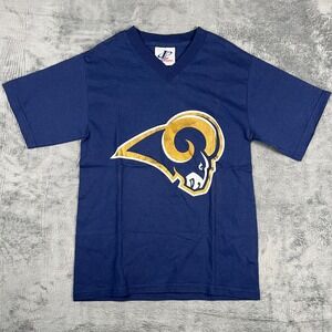 Logo Athletic T Shirt Boys XL Blue Los Angeles Rams NFL V Neck Graphic Print